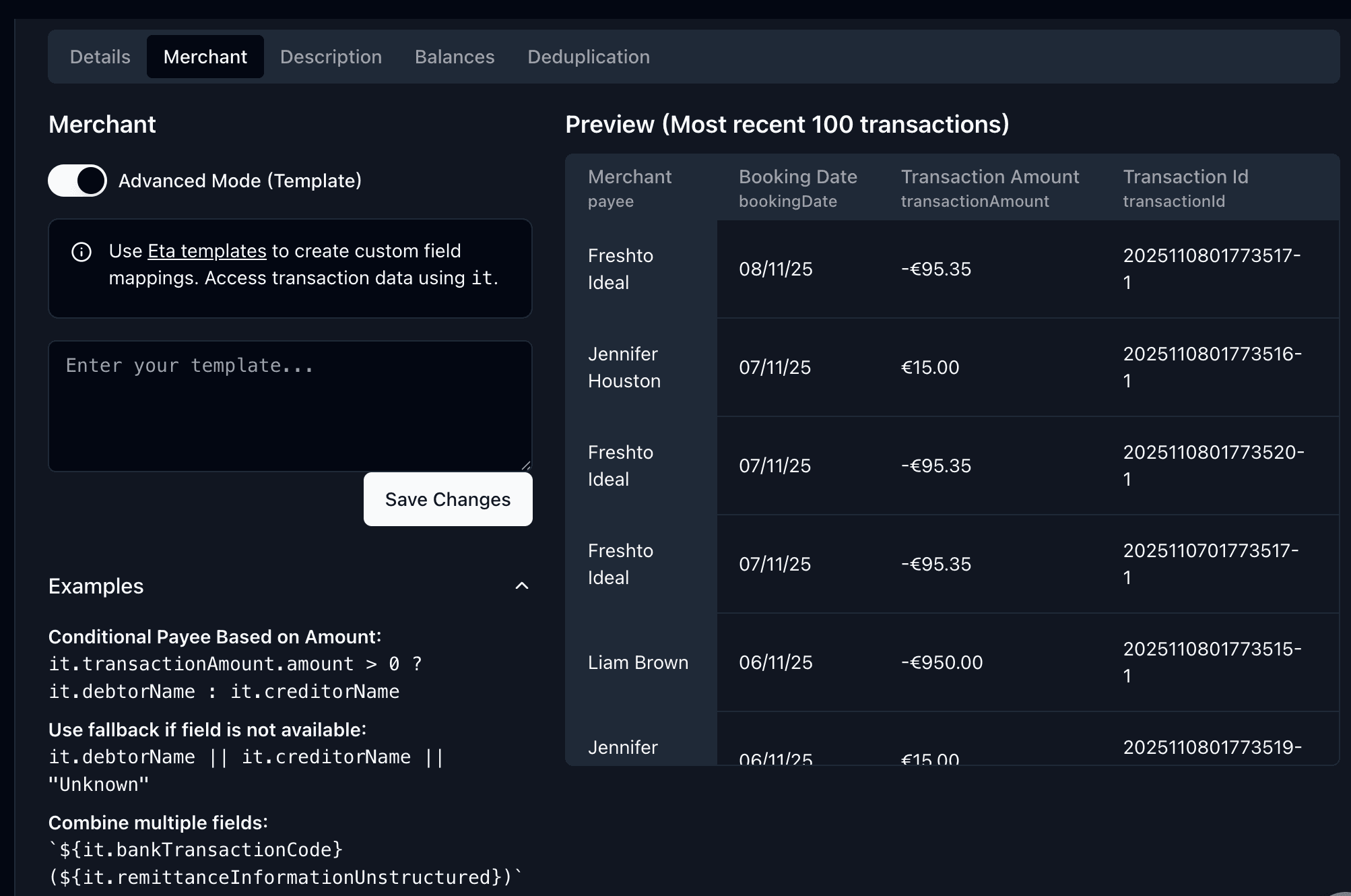 Advanced template mode with live preview